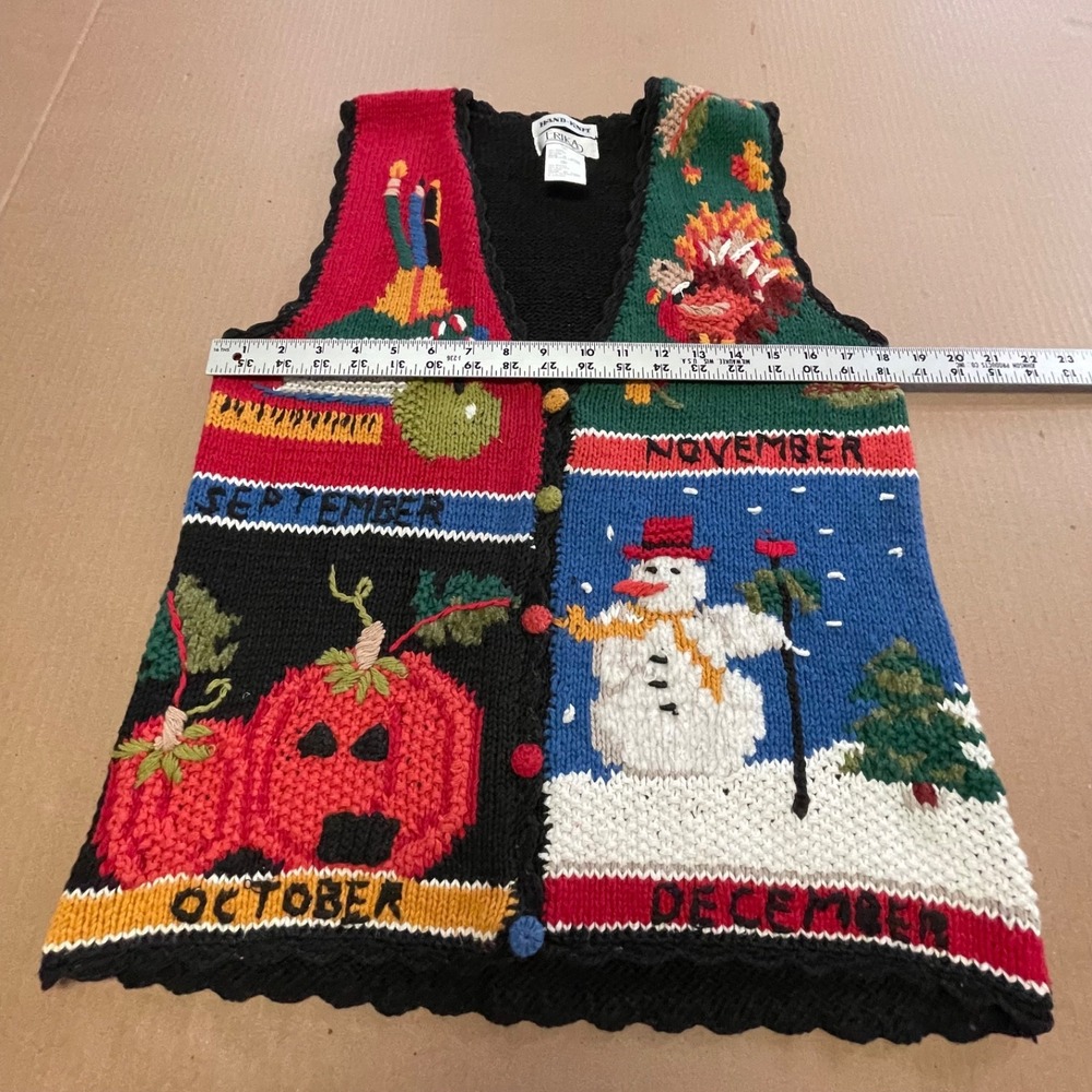 Vintage Erika Sweater Vest Women's Small Multicolor Holiday Hand Knit Ber Months - Picture 9 of 13